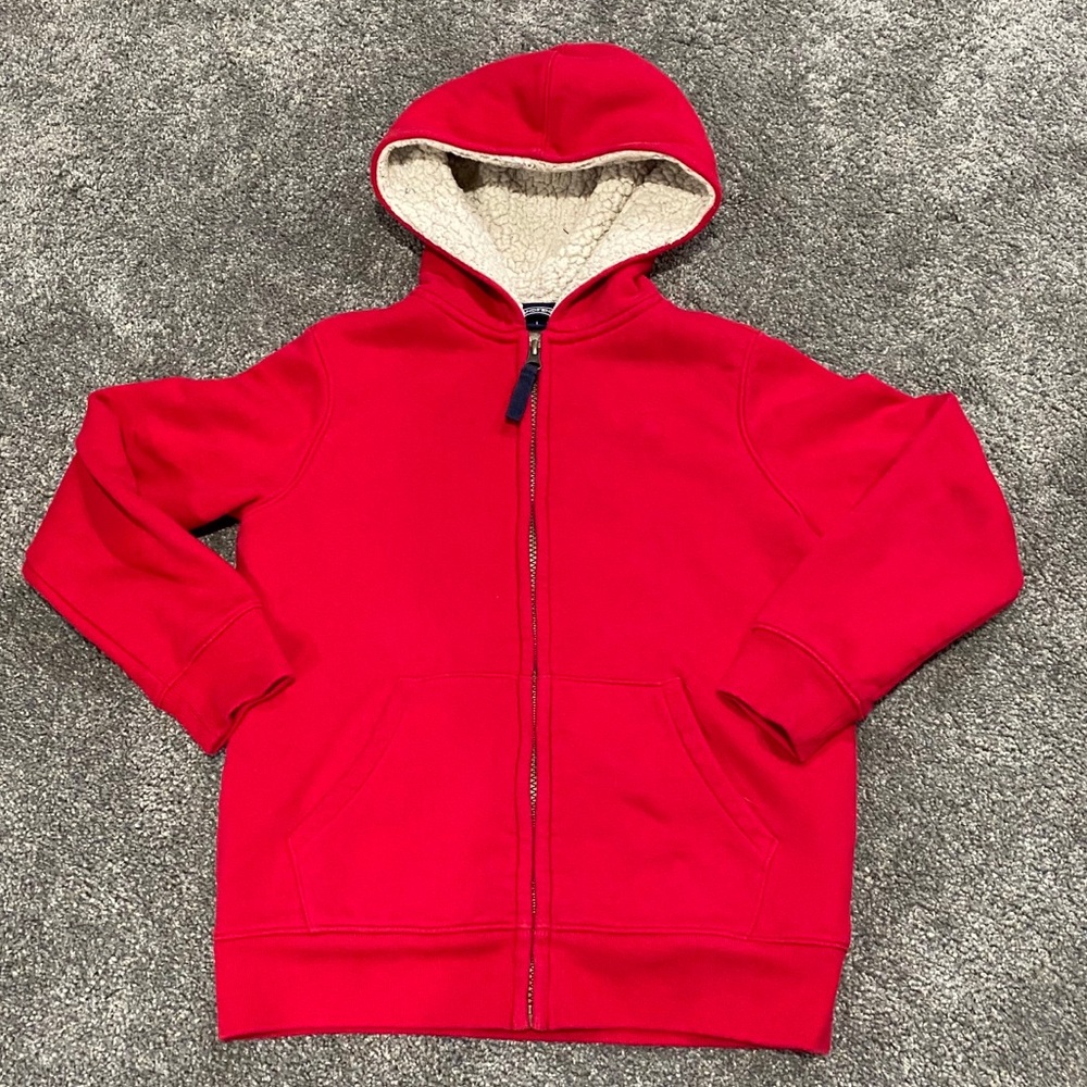 Lands End Boys Lined Zip Up Red Hoodie